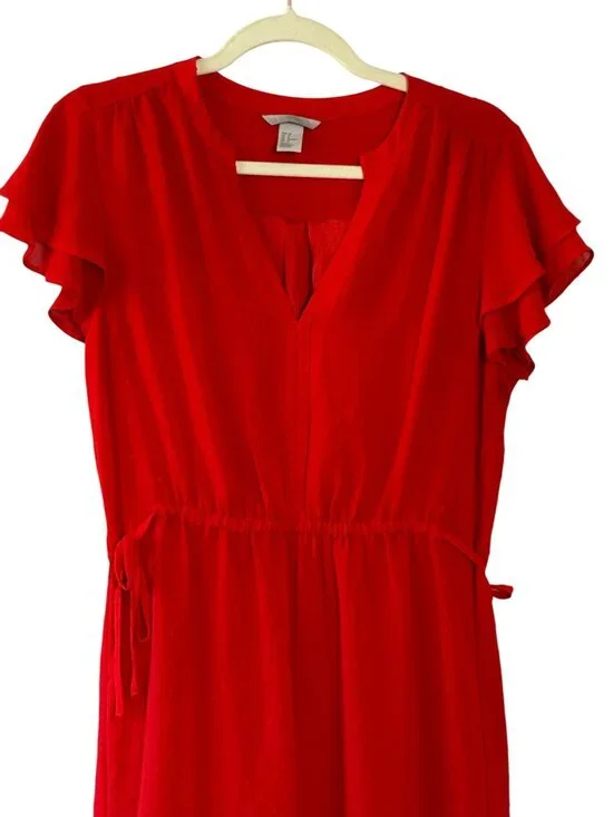HM Red Swiss Dot Flutter Sleeve Dress Size 8 Fit and Flare Lined Mini Midi - Picture 2 of 10